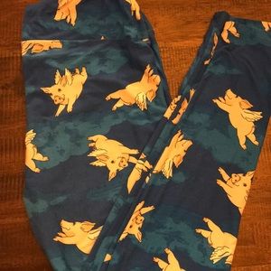 LuLaRoe Blue Flying Pig Leggings Unicorn TC